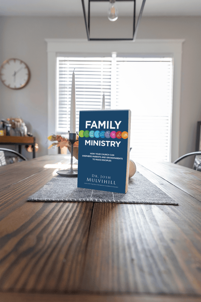 Family Ministry book standing on a dining table